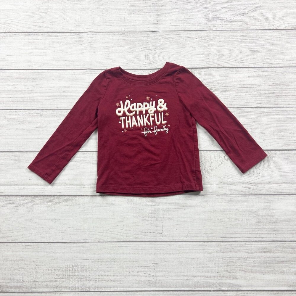 Cat & Jack Toddler Shirt “Happy & Thankful” Long Sleeve Graphic Tee 3T